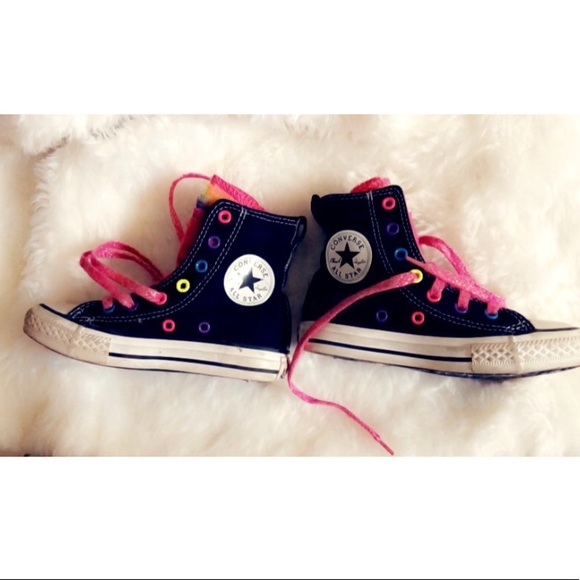 Converse Girls Black/Purple Multi Tongue 👟 - Picture 3 of 3